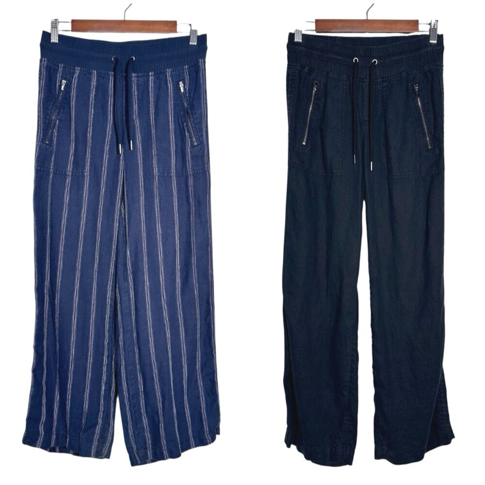 Athleta | Women | Pair of 2 Cabo Linen Black Navy Casual Pull On Pants | Sz 2P